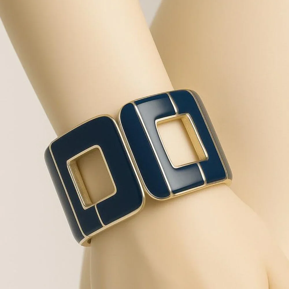 Elegant Croft & Barrow Silver Bracelet – Navy Enamel Stretch Design for Women
